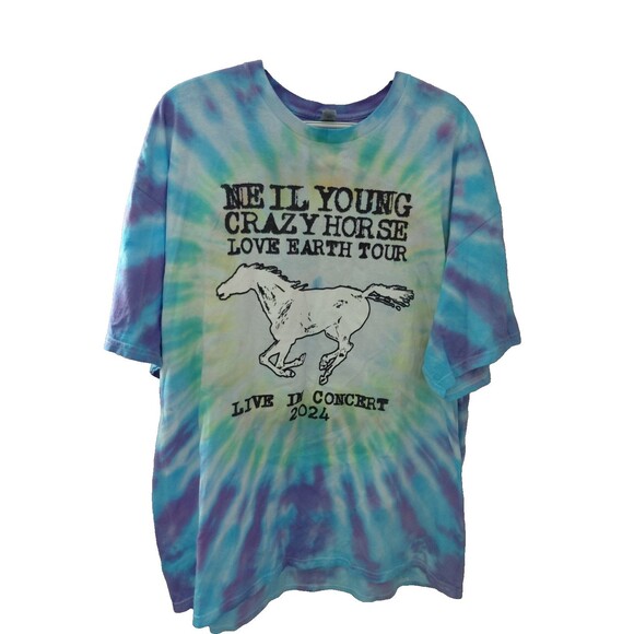 Gildan Other - Neil Young Crazy Horse Tie Dye 2024 Love Earth Concert Tour T Shirt Please Read